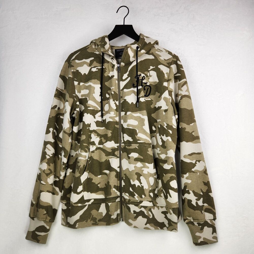 Harley-Davidson Motorcycles‎ Camo Print Full Zip Fleece Hoodie XL Biker Military